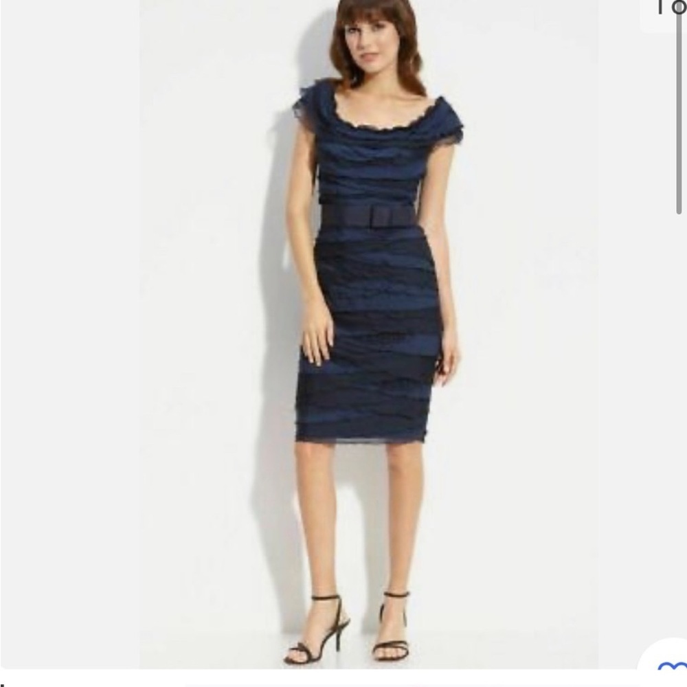 Tadashi Shoji Petite Tiered Chiffon Bow Sheath Dress size 6
